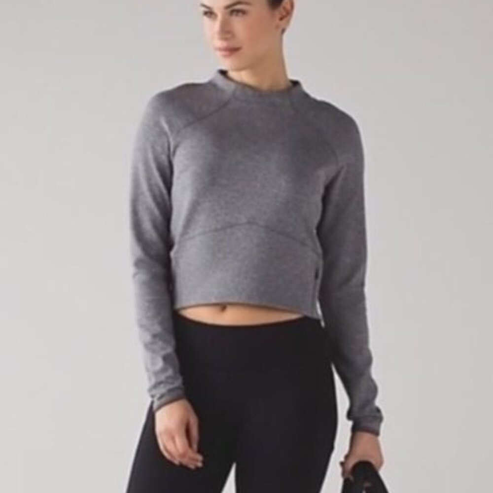 Lululemon Gray Cropped Pullover Mock Neck Long Sleeve Top